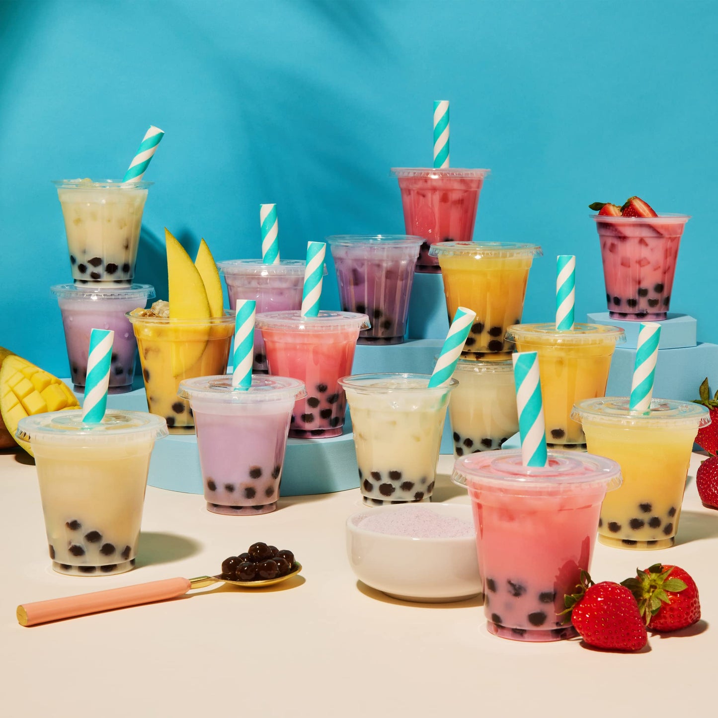 Thoughtfully Gourmet, Mini Boba Party Set, Makes 16 Tasting Portions Of Bubble Tea, Includes Mango, Taro, Strawberry &Lychee Fla