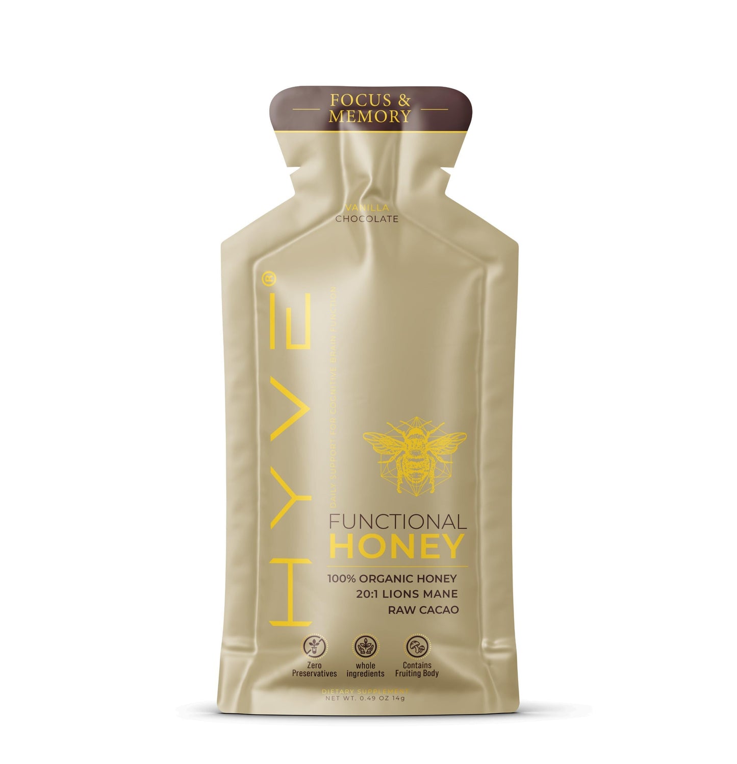 HYVE Mind Functional Honey - Focus & Memory Organic Honey with Lions Mane Mushrooms, Raw Cacao, Bee Pollen & L-Theanine - Cogni