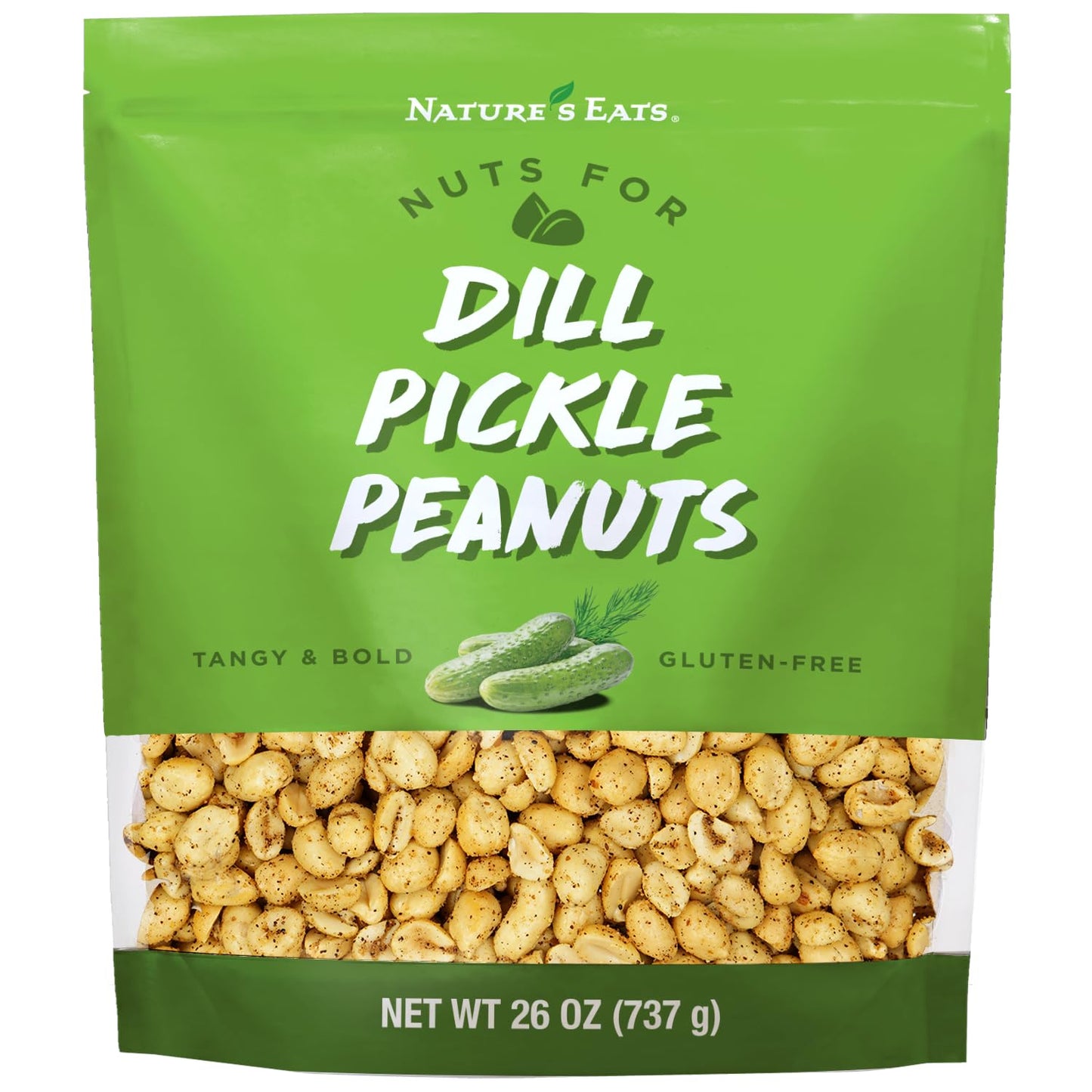 Natures Eats Dill Pickle Peanuts 26 Oz - Tangy Dill Pickle Flavor - Crunchy Seasoned Peanuts - Savory Snack Nuts - Value Size 26