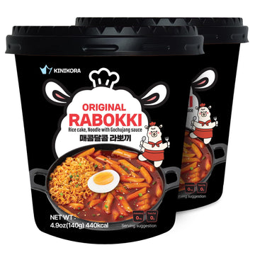 Kinikora Premium Instant Rabokki Cup - (Original Spicy Flavor, Pack Of 2) Korean Ramen & Tteokbokki | Quick & Easy, Authentic St