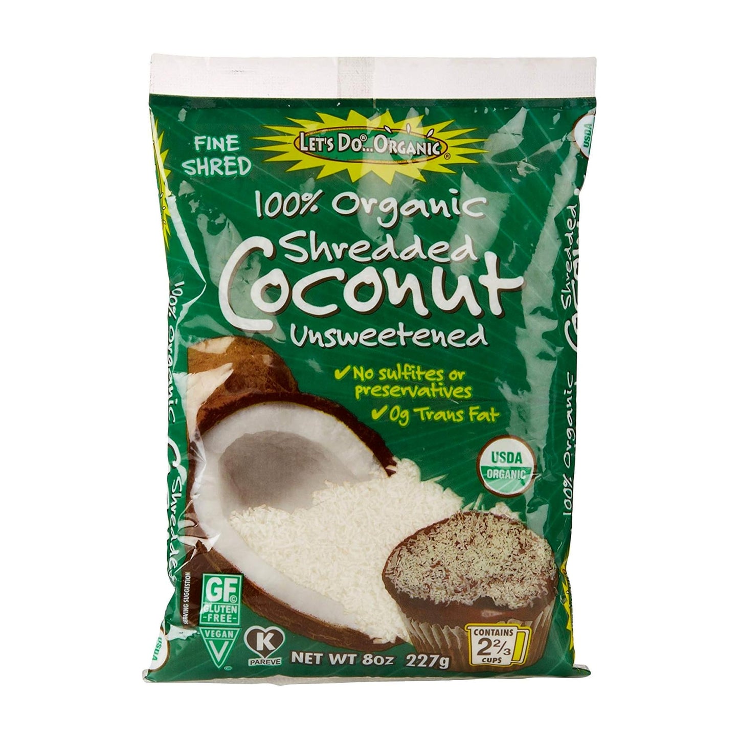 Lets Do Organic Shredded Coconut Unsweetened - Coconut Flakes, Organic Coconut Shreds, Coconut Strips Topping, 0g Trans Fat, Non