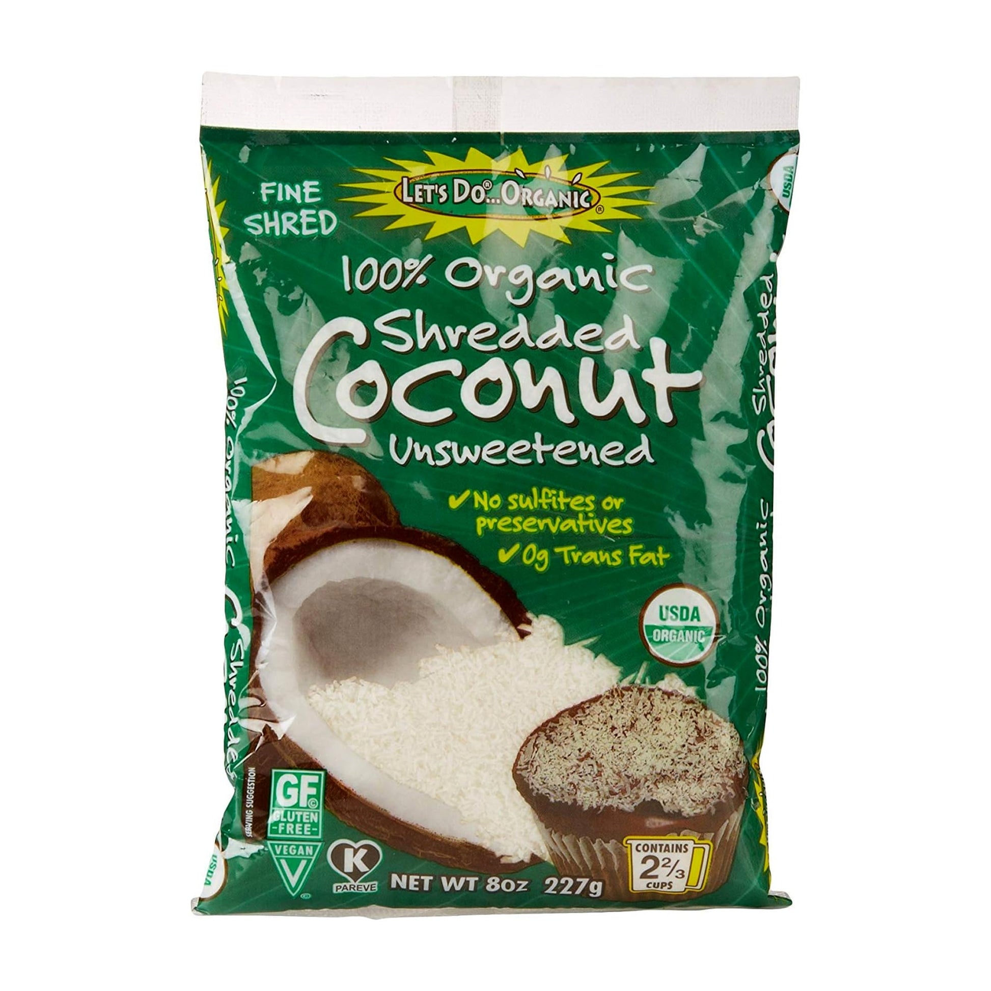 Lets Do Organic Shredded Coconut Unsweetened - Coconut Flakes, Organic Coconut Shreds, Coconut Strips Topping, 0g Trans Fat, Non