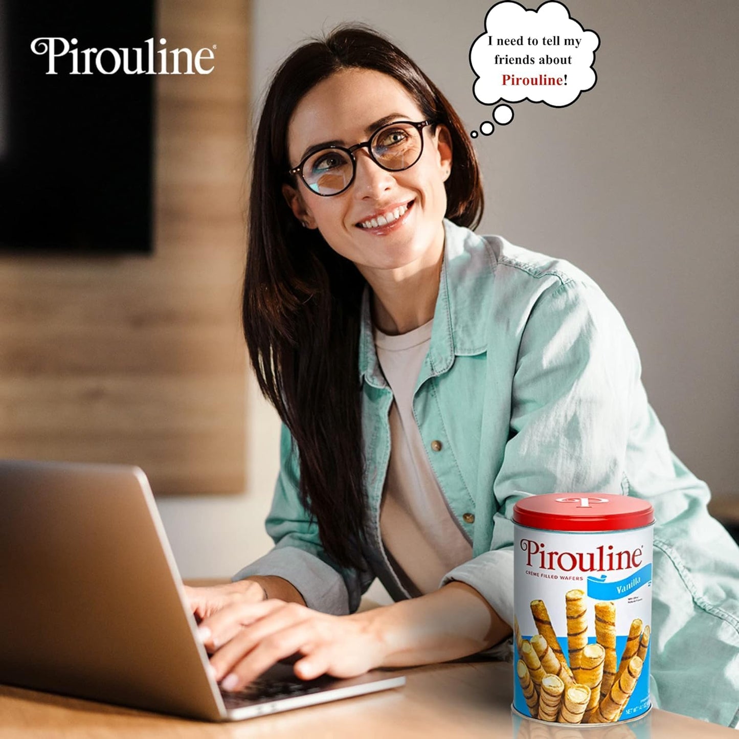 Pirouline - Vanilla Rolled Wafers - Rolled Wafer Sticks, Crème Filled Wafers, Rolled Cookies For Coffee, Tea, Ice Cream, Snacks, Parties, Gifts, And More - 14.1Oz Tin 6 Pack