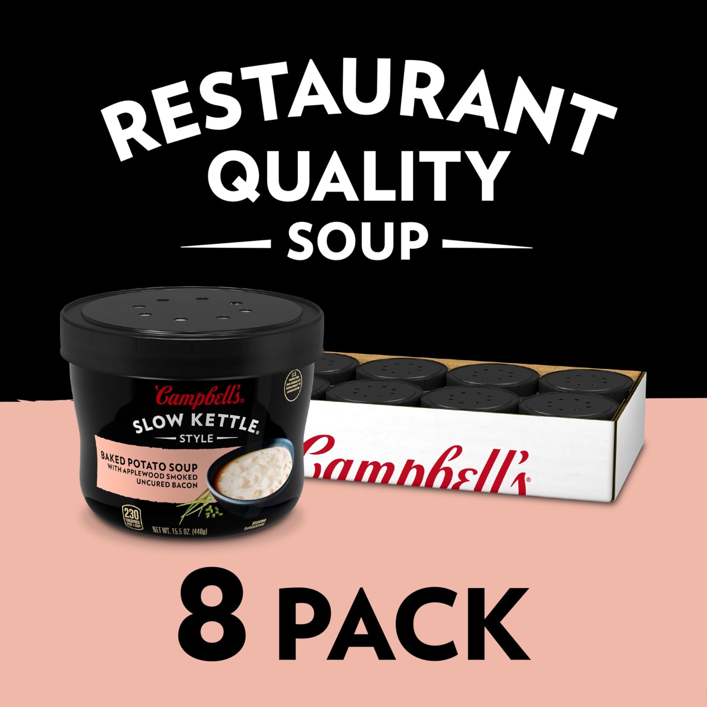 Campbells Slow Kettle Baked Potato Soup with Applewood Smoked Bacon, 15.5 oz, Pack of 8