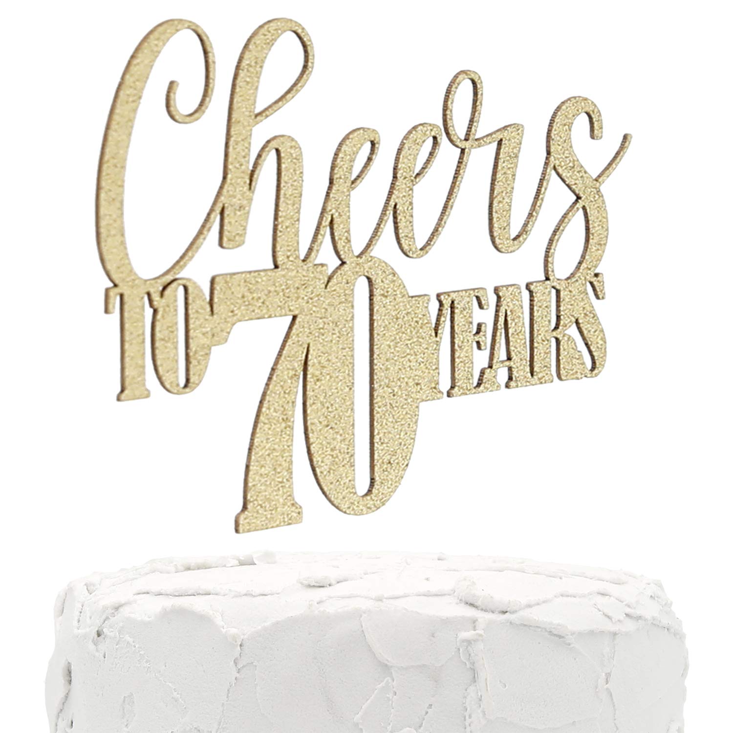 Nanasuko 70Th Birthday Cake Topper - Cheers To 70 Years - Double Sided Gold Glitter, Premium Quality Made In Usa