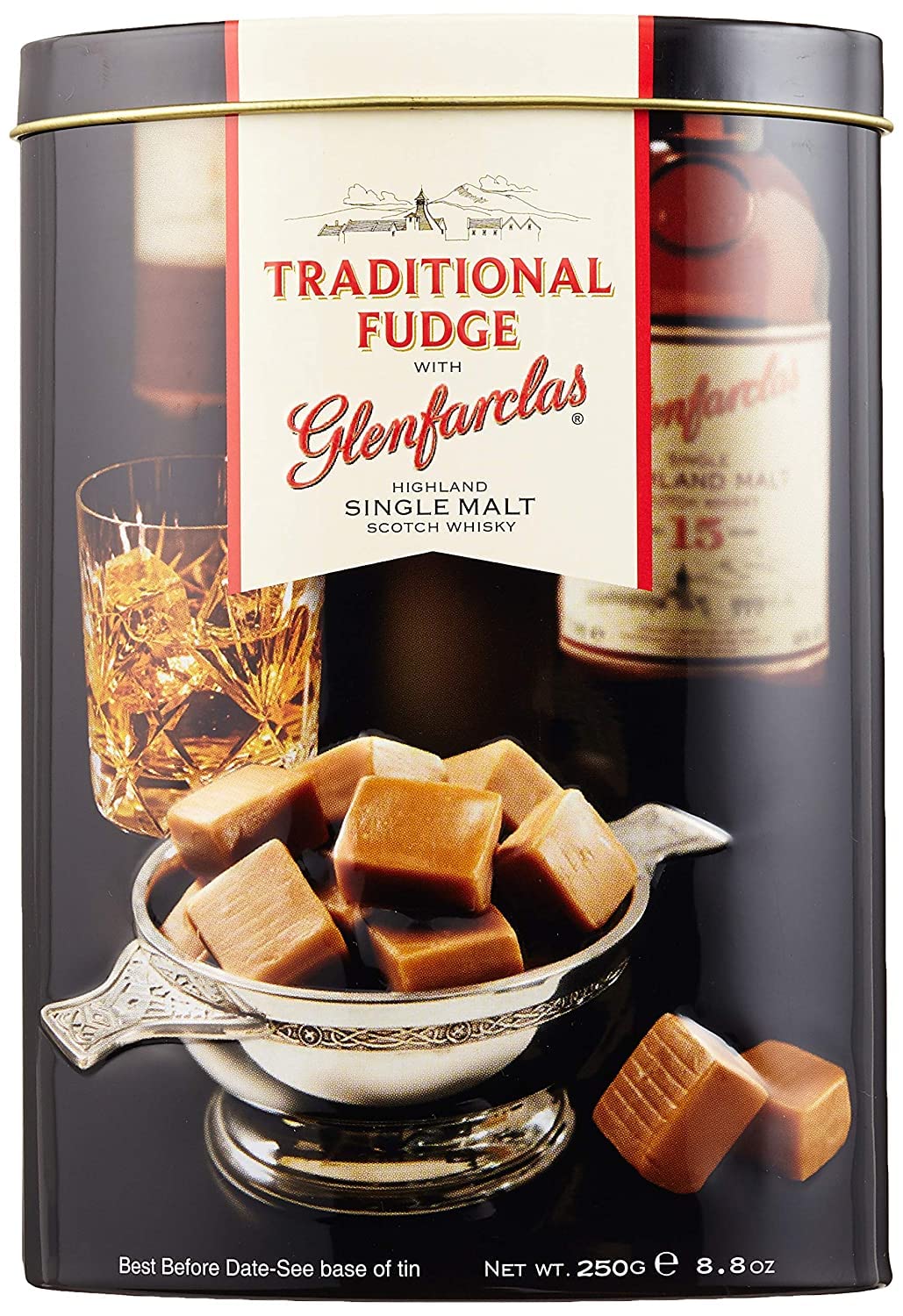 Gardiners of Scotland Handmade Fudge 250g Tin - Glenfarclas Highland Malt Whisky Flavor