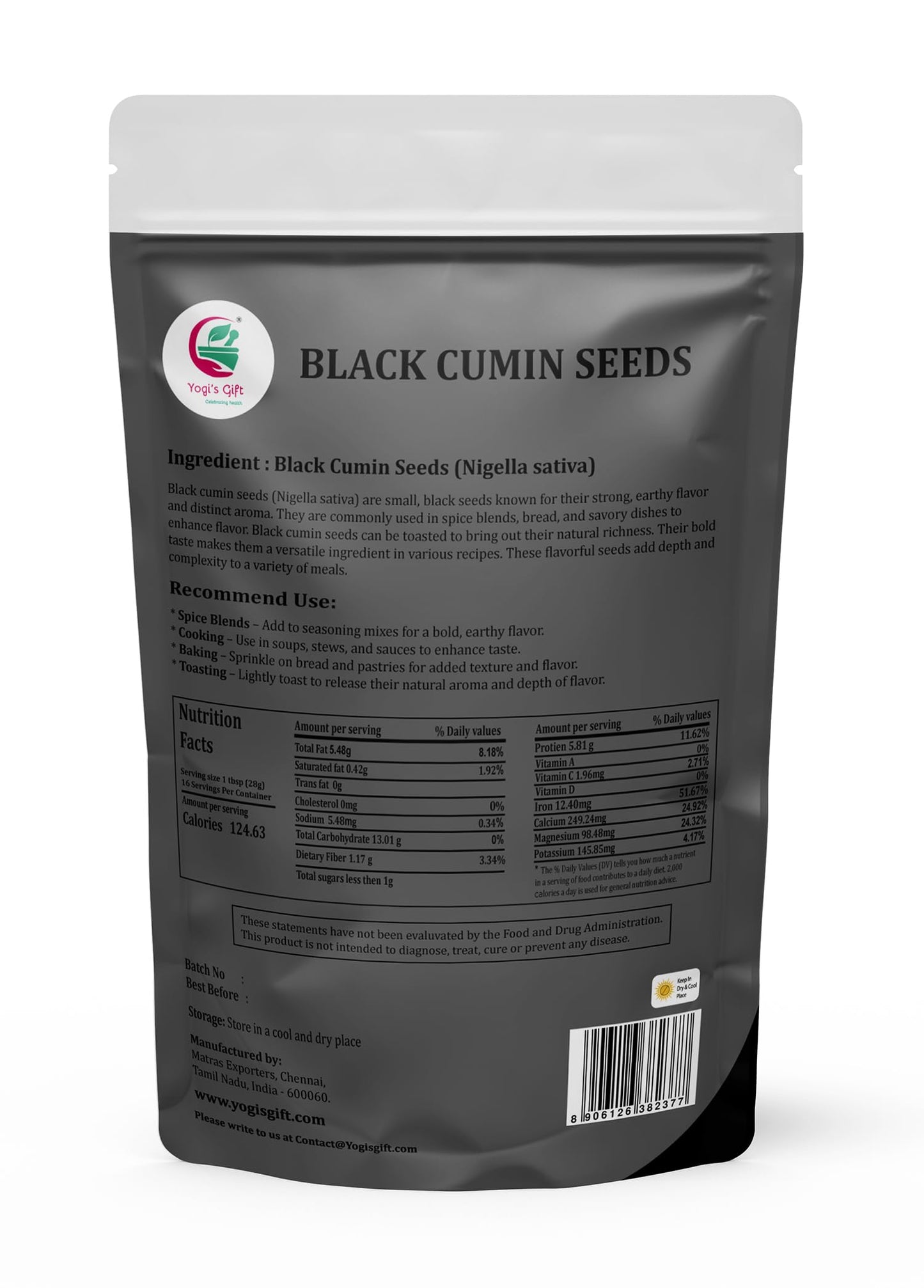 Black Cumin Seeds 1 Lb, Nigella Sativa, 100% Pure & Natural, Enhanced Quality Kalonji Seeds, Perfect For Seasoning, Cooking, Sprouting & Herbal Uses - By Yogi’S Gift®