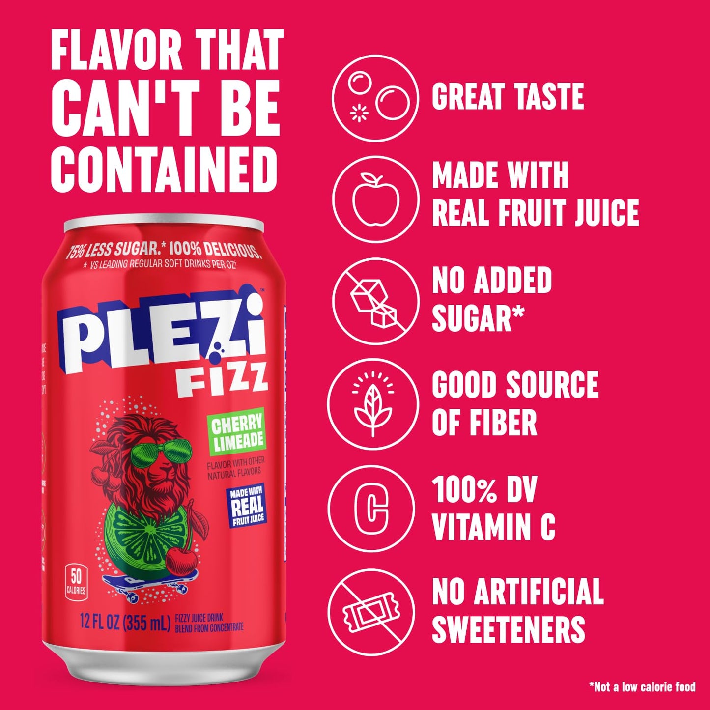 PLEZi FiZZ Cherry Limeade, Sparkling Juice Drink with Real Fruit Juice - No Added Sugar, Soda Soft Drinks Alternative - Low Suga