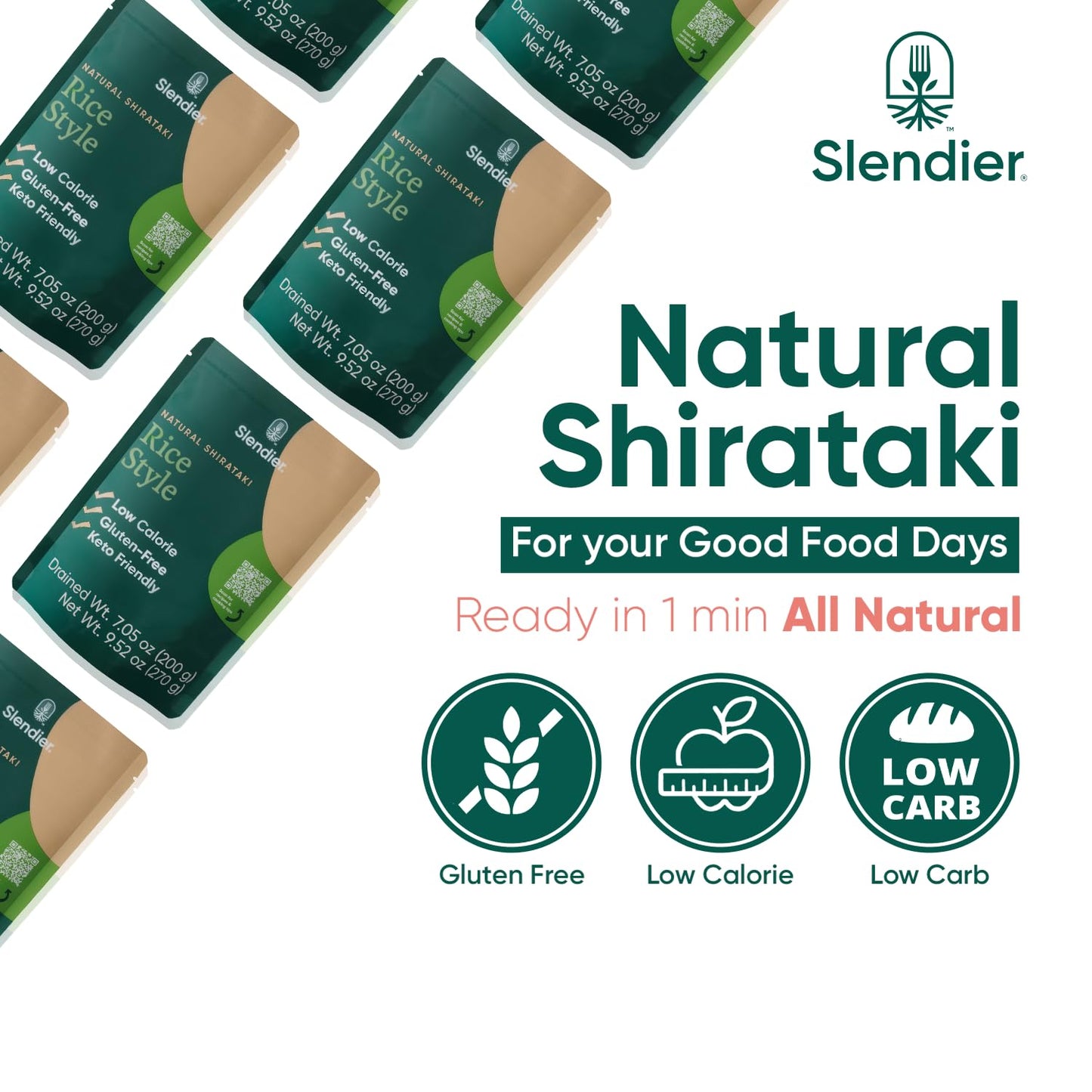 Slendier - Shirataki Rice Pack Of 6 | Low Calorie Rice | Low Carb Shirataki Noodles | Gluten-Free Konjac Noodles | Healthy & Con