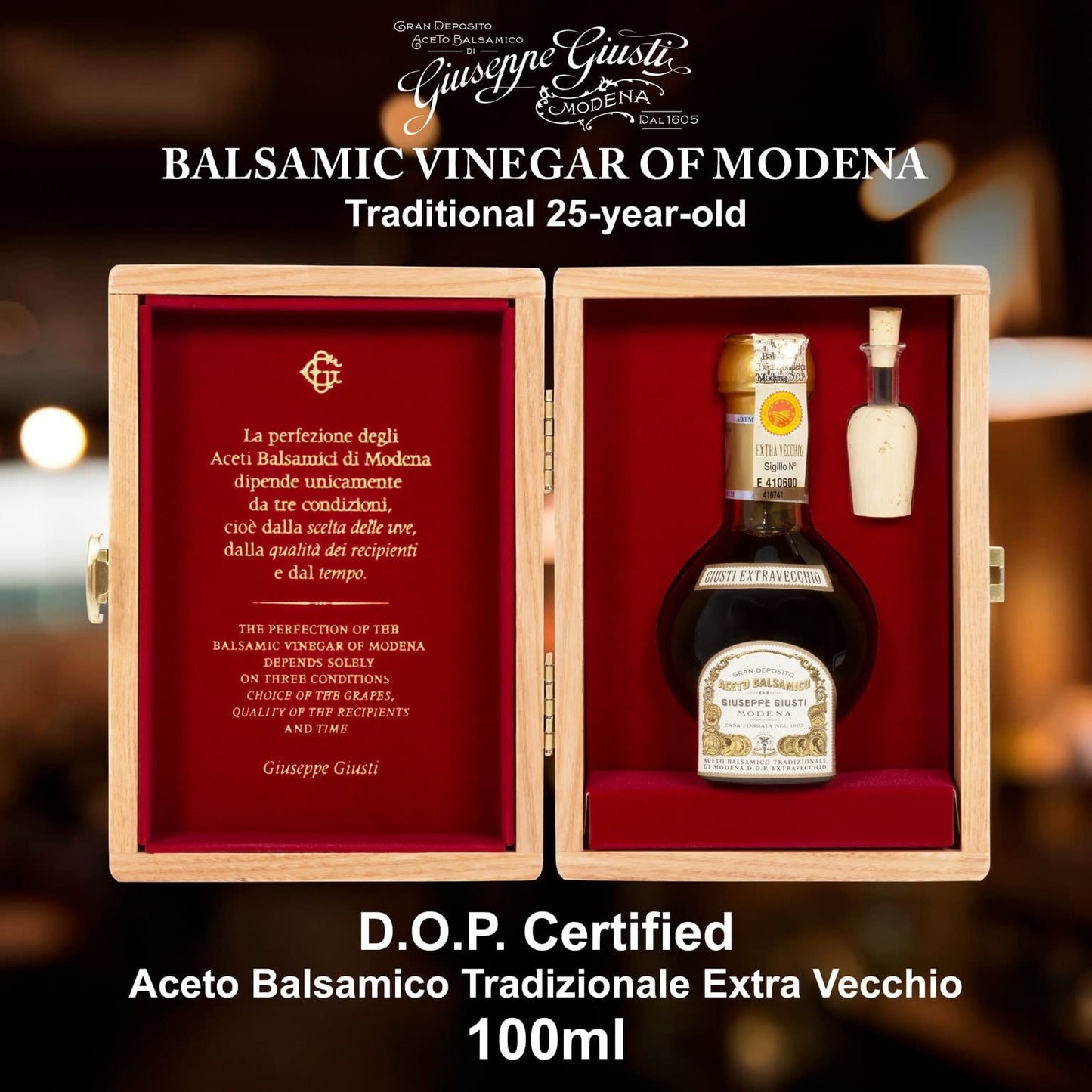 Giusti Aged Balsamic Vinegar of Modena DOP, 25 Years, 3.4 fl oz, Black, Model 701.00-A