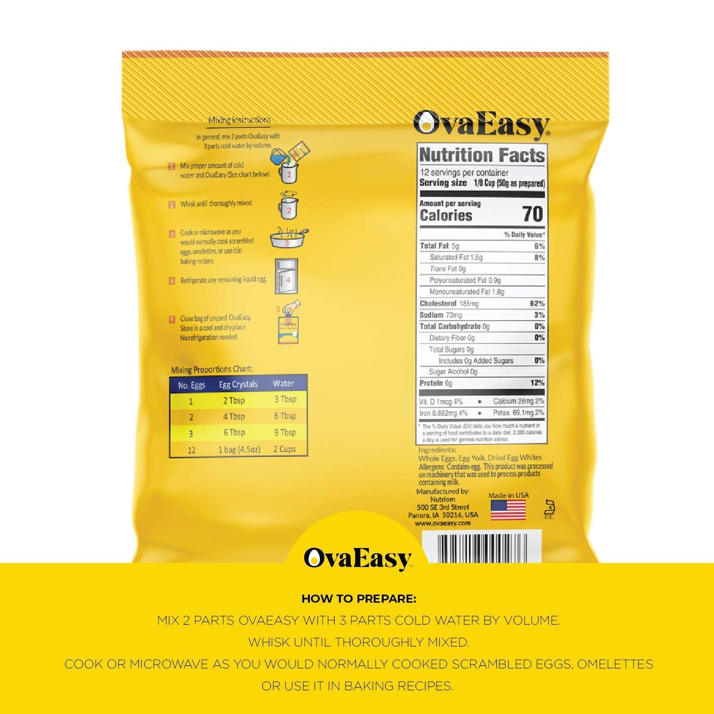 Ova Easy Dehydrated Egg Crystals, Powdered Eggs, 5.1oz Bag, All-Natural Ingredients, Easy-to-Prepare for Camping & Backpacking