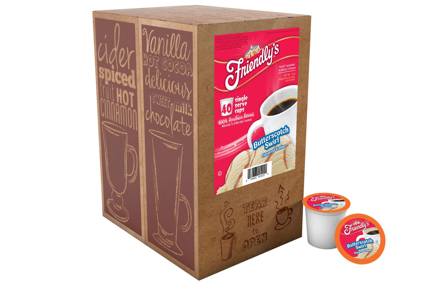Friendlys Flavored Ice Cream Coffee Pods, Butterscotch Swirl, 40 Count, Compatible with Keurig K Cup malt-inspired