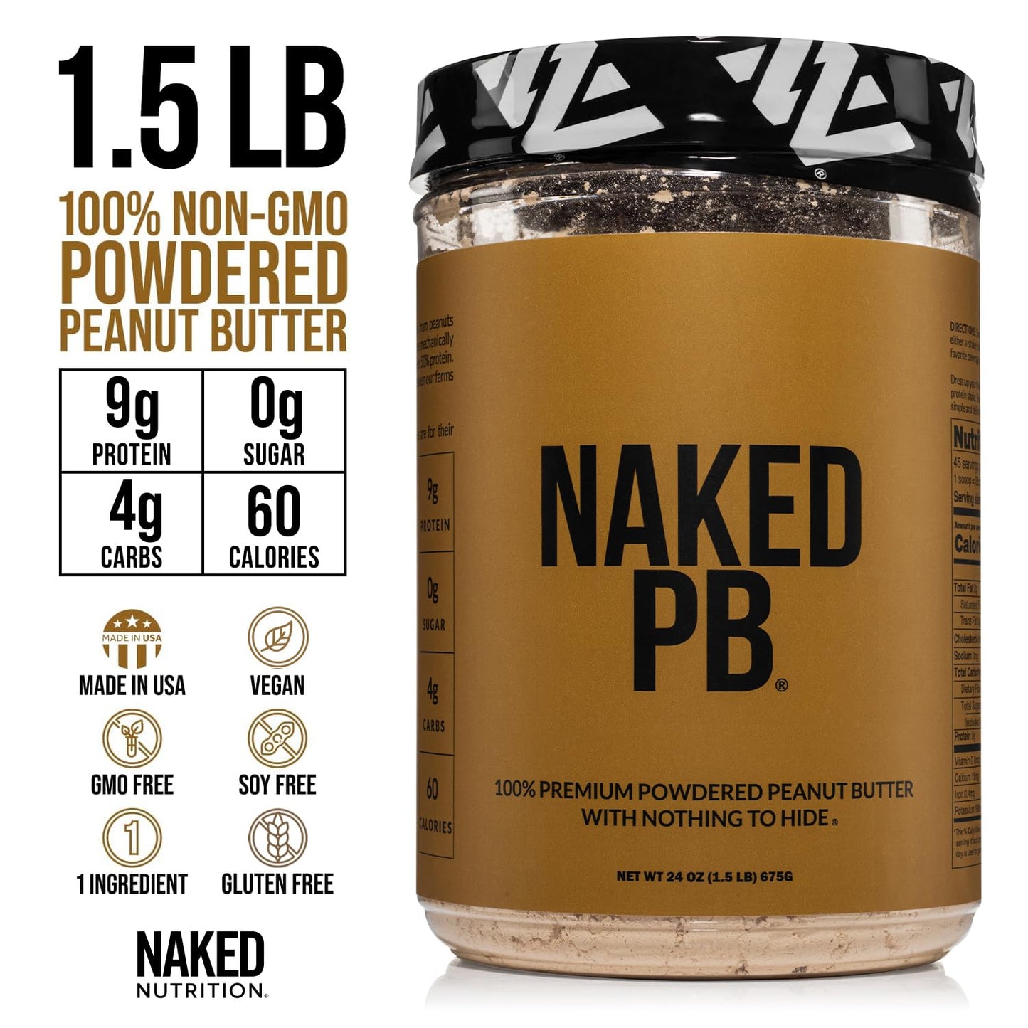 1.5 Lb Powdered Peanut Butter From Us Farms - Bulk, Only 1 Ingredient - Roasted Peanuts, Vegan, No Additives, Preservative Free,
