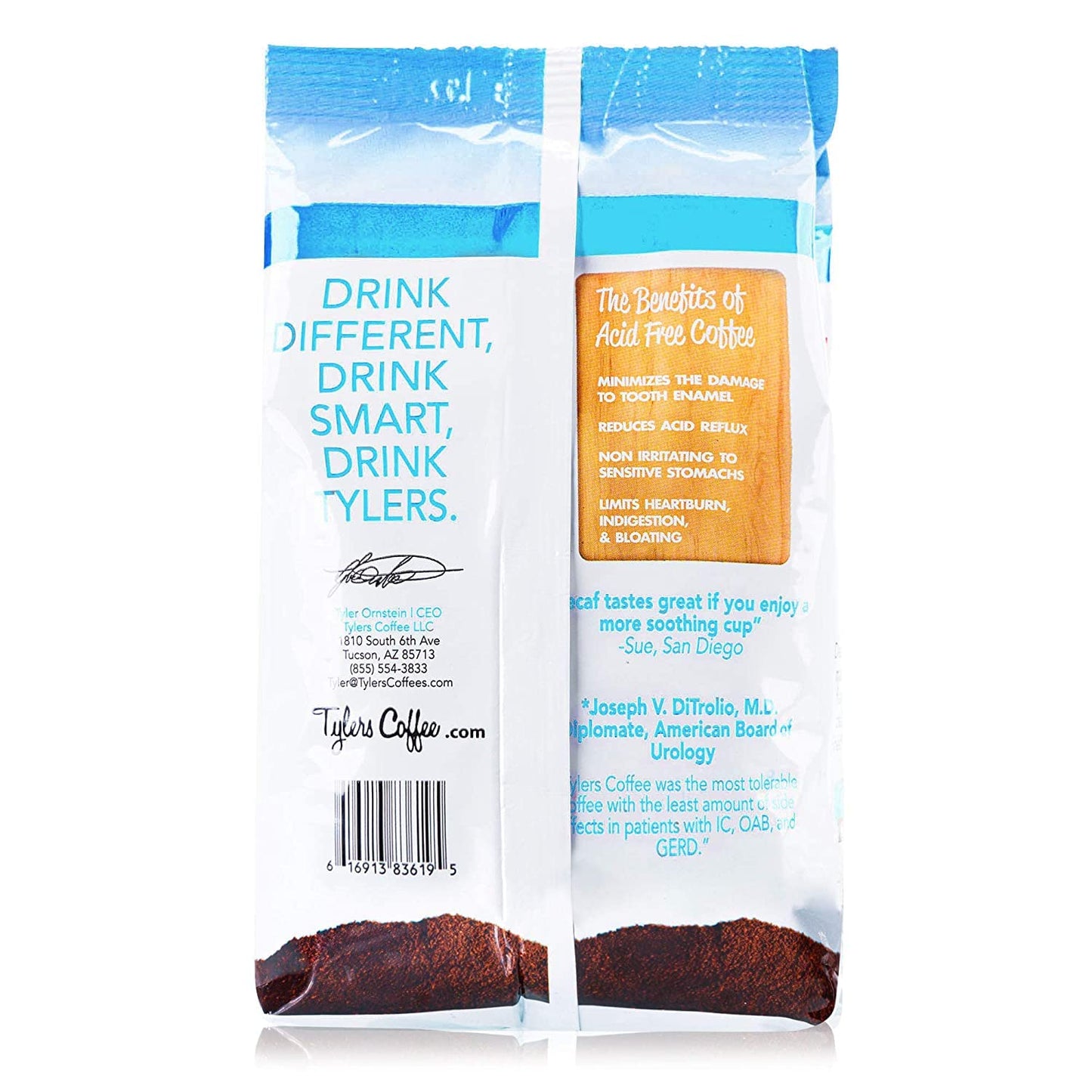 TYLERS COFFEE Organic Ground Coffee - 100% Arabica - Whole Bean - 12 oz (Pack of 2) - Acid Free, No Bitter Aftertaste