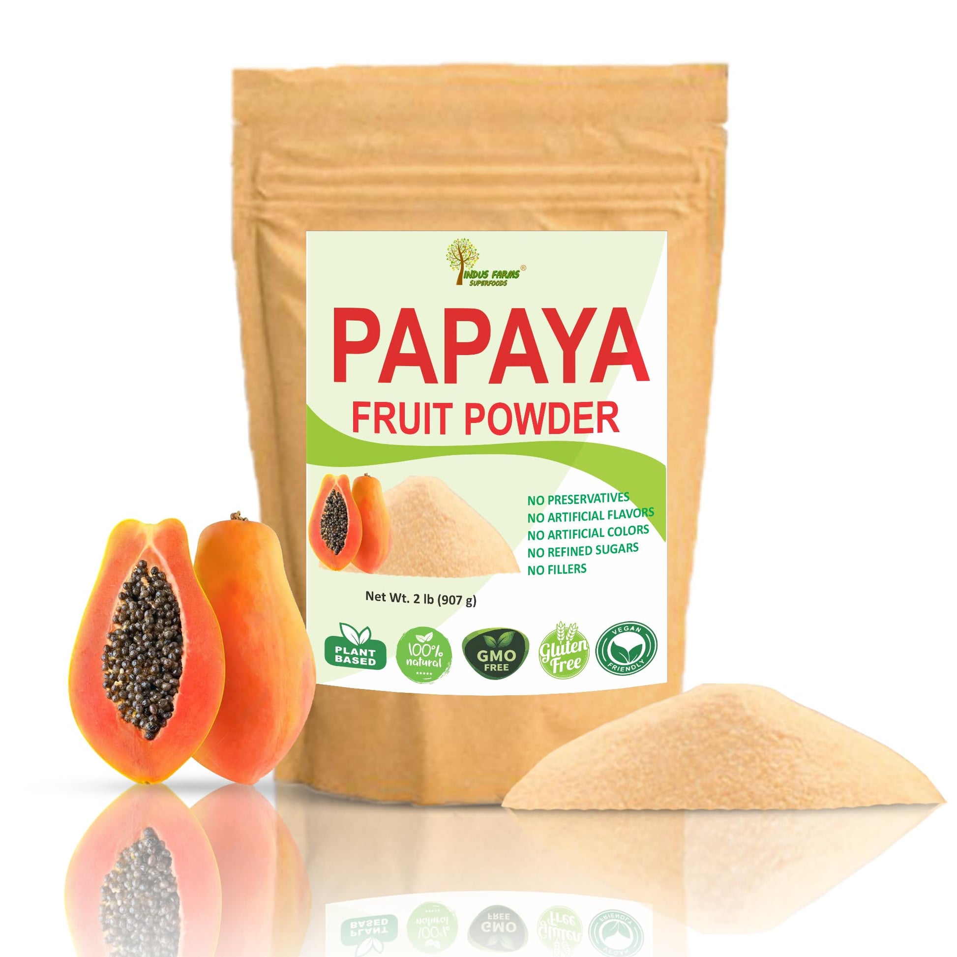Indus Farms All Natural Papaya Whole Fruit Powder, GMO-Free, 2 LB, Light Orange