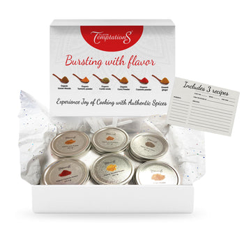 Indian Spice Sampler Kit Gift Set by Flavor Temptations | 6 Salt-free, Gluten-free Spices including Garam Masala, Turmeric, Cumi