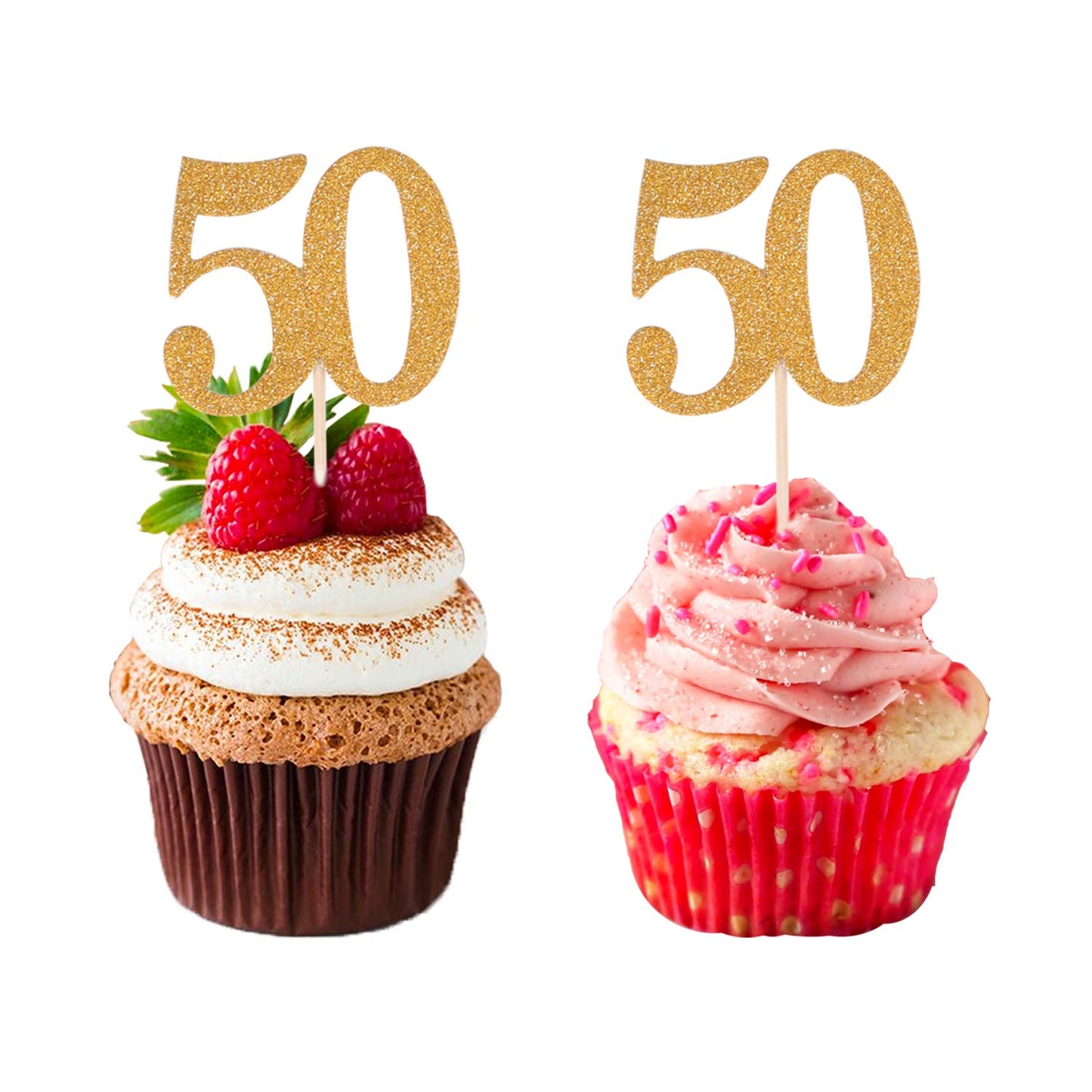 Donoter 50pcs Cupcake Toppers Gold Glitter Number 50 Cake Picks for Birthday Anniversary Party