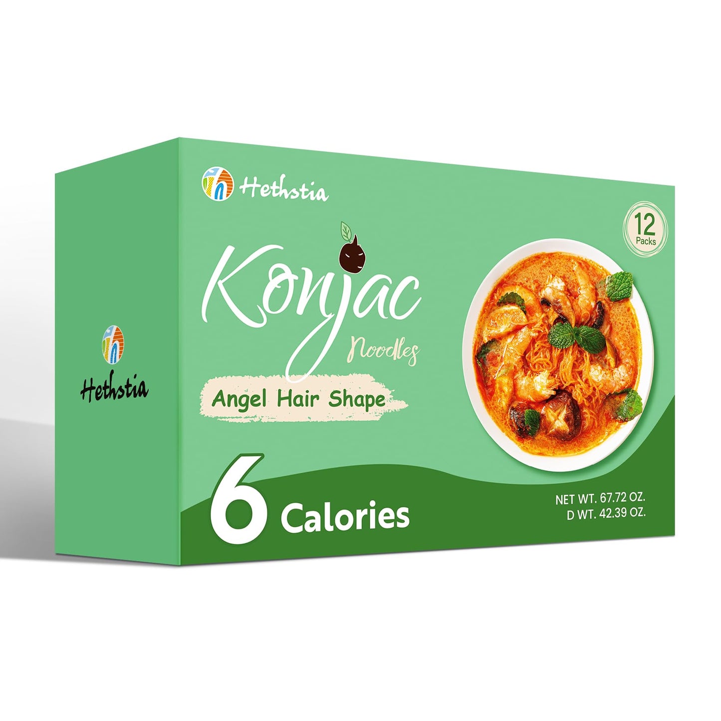 Hethstia Shirataki Noodles - 12 Pack Low Carb Konjac Angel Hair Pasta, Keto, Vegan, Gluten-Free, Sugar-Free, Low Calorie, Ready-