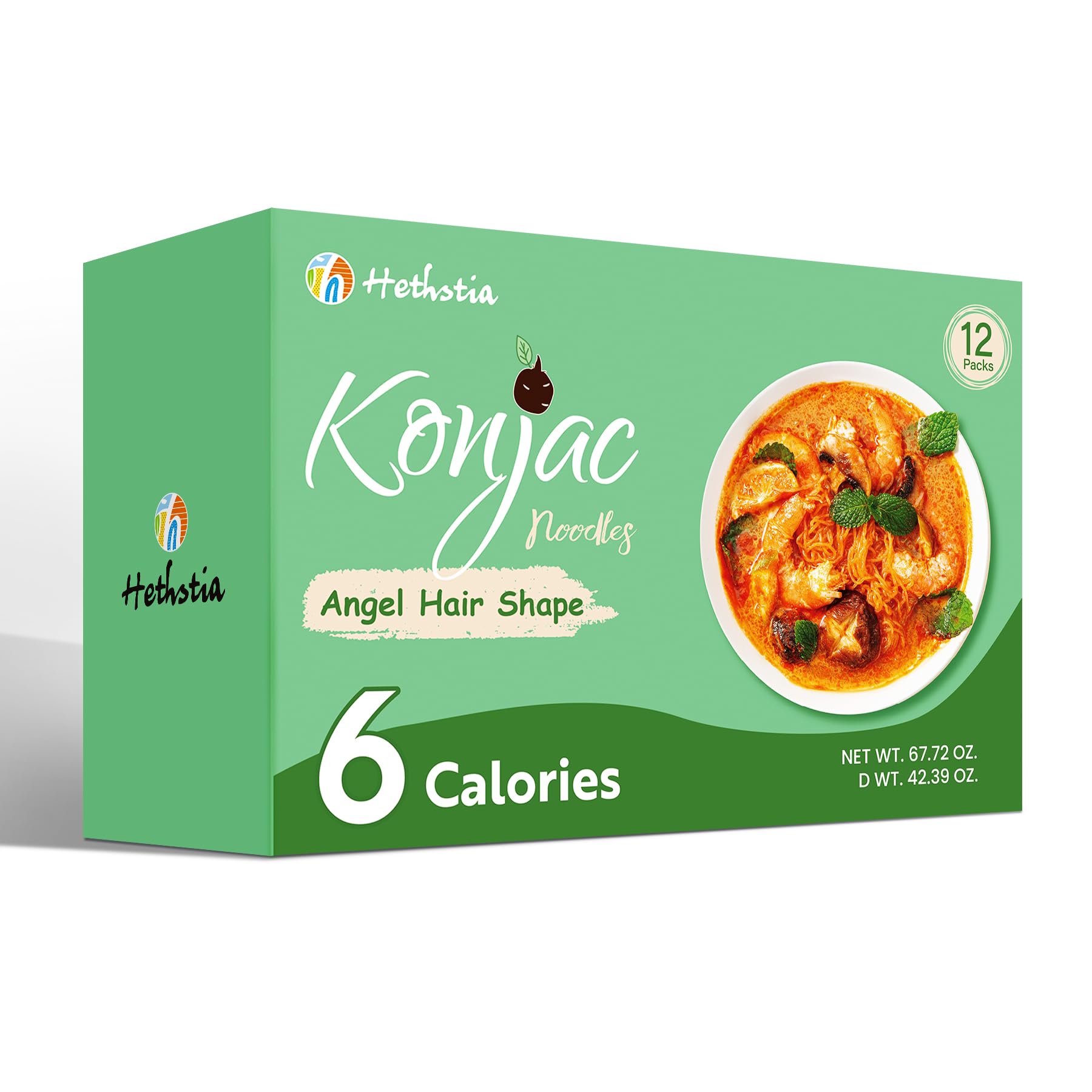 Hethstia Shirataki Noodles - 12 Pack Low Carb Konjac Angel Hair Pasta, Keto, Vegan, Gluten-Free, Sugar-Free, Low Calorie, Ready-