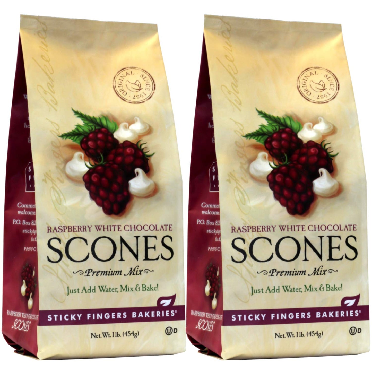 Sticky Fingers English Scone Mix, Raspberry White Chocolate, 16 Ounce (Pack of 2)