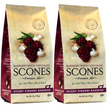 Sticky Fingers English Scone Mix, Raspberry White Chocolate, 16 Ounce (Pack of 2)