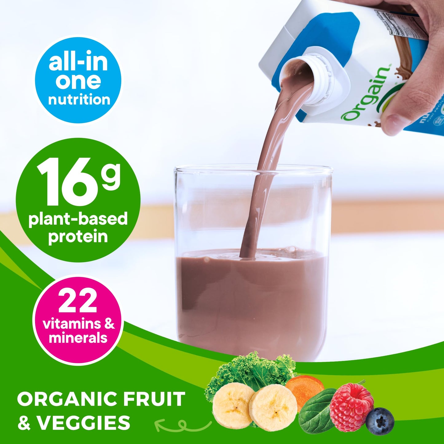 Orgain Organic Vegan Protein Shake, Smooth Chocolate, 16g Protein, 11 Fl Oz (Pack of 12)