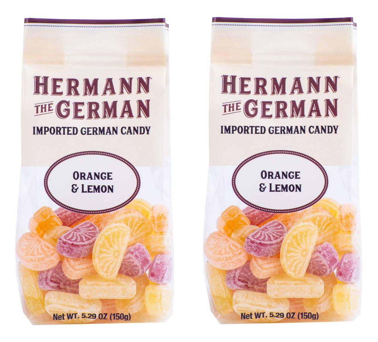 Hermann the German Hard Candy - Orange and Lemon - Pack of 2 - 5.29 oz
