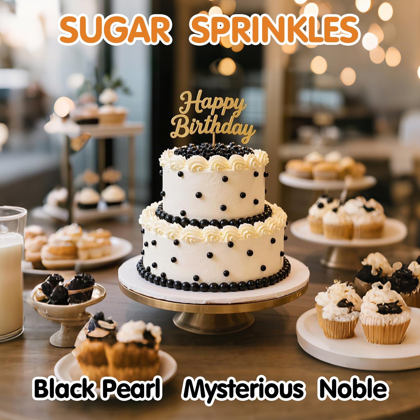 Sugarzy Black Pearls Sprinkles Edible Cake Decorating Sugar 130g Mix Size Black Pearl