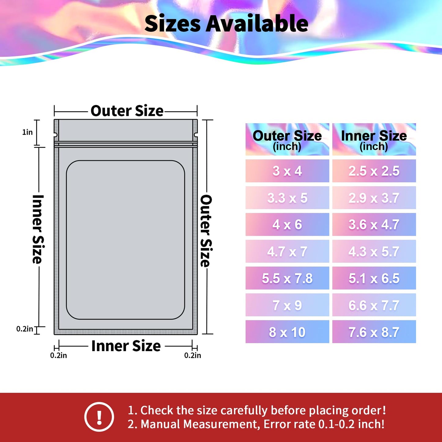 Aictimo 100 Pack Holographic Packaging Resealable Bags For Small Business -5.5 X 7.8 Inch Pouch Bags For Lipgloss Jewelry Cookie