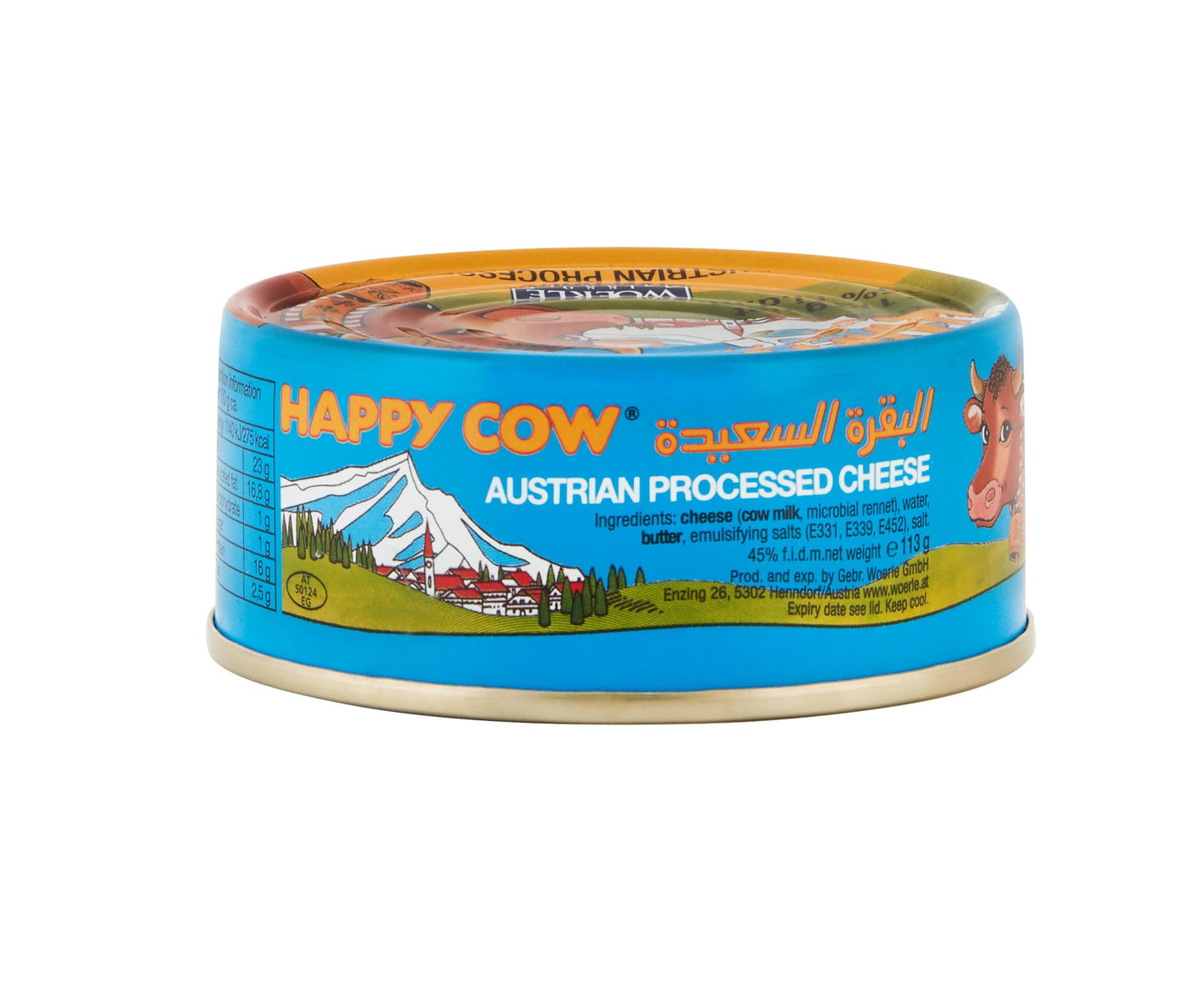 Happy Cow Halal Processed Cheese, Rich Cheddar Flavor, 4 OZ (113g), Easy Open Can, Long Shelf Life