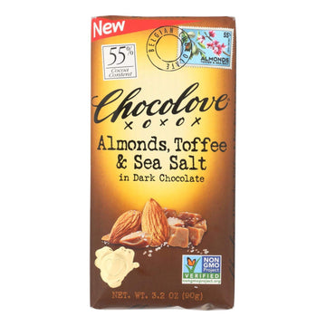 Chocolove Xoxox - Bar - Almond - Toffe - Sea Salt - Dark Chocolate - Case Of 12 - 3.2 Oz