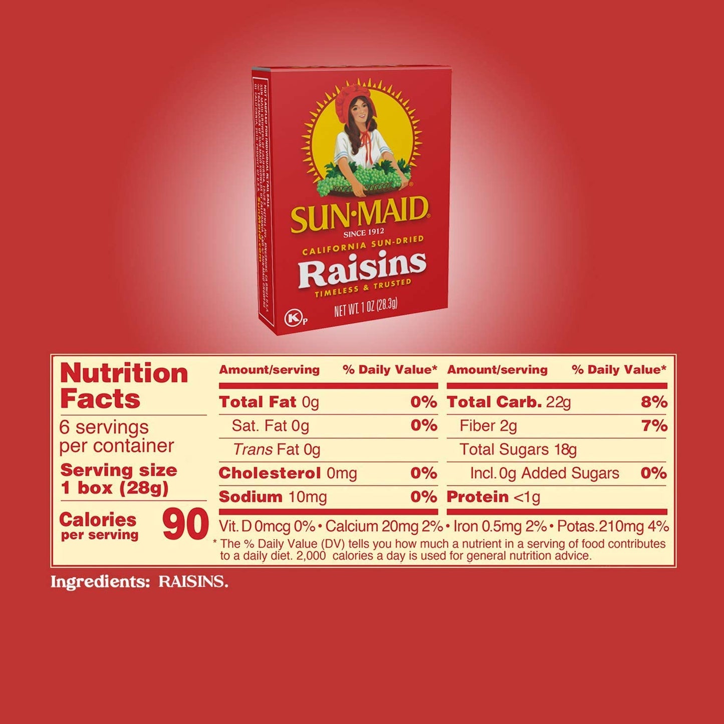 Sun-Maid California Sun-Dried Raisins - (6 Pack) 1 Oz Snack-Size Box - Dried Fruit Snack - For Lunches, Back To School Snacks, And Natural Sweeteners