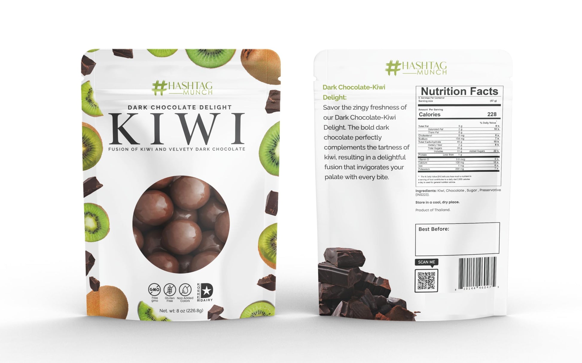 Premium Dark Chocolate Covered Ripe Juicy Wild Kiwi Balls Candy 8-Oz Bag Healthy Sweet Snack Made With Real Natural Fruit, Simpl