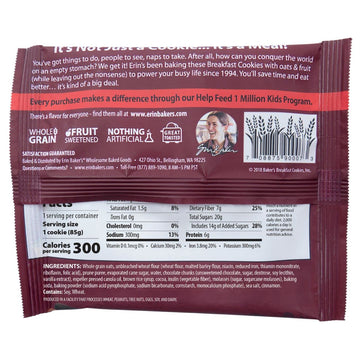 Erin Baker'S Breakfast Cookies, Double Chocolate, Whole Grain, Non-Gmo, 3 Ounce (Pack Of 12)