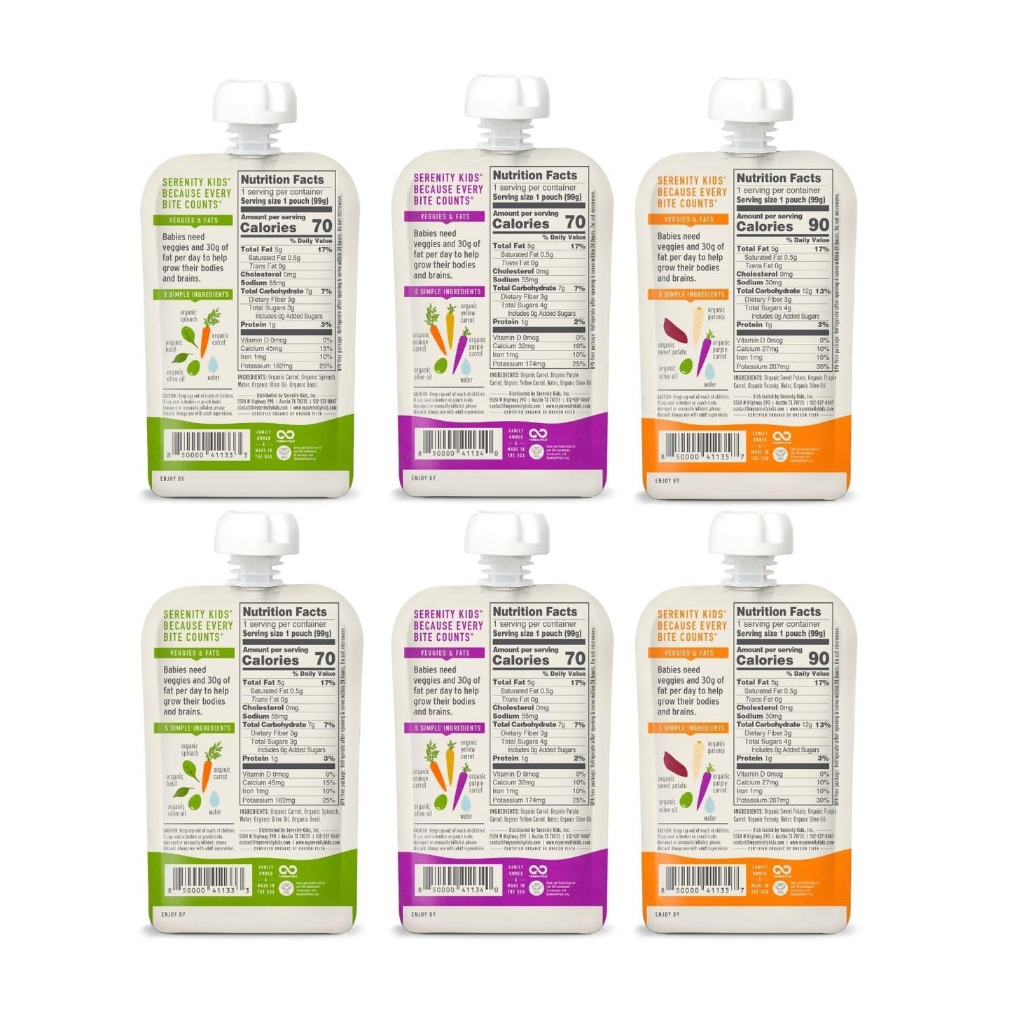 Serenity Kids 6+ Months Certified Organic Baby Food Pouches Veggie Puree  No Sugary Fruits Or Added Sugar  Allergen Free  3.5 Ou