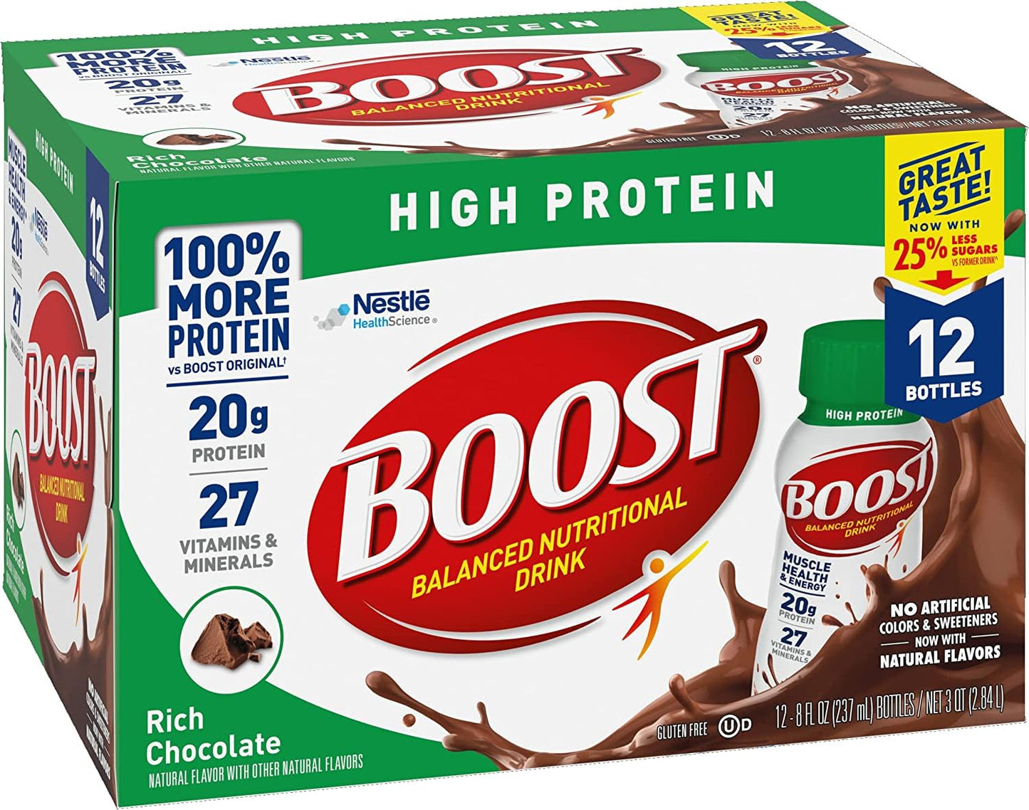 BOOST High Protein Ready to Drink Balanced Nutritional Drink, Rich Chocolate, 8 FL OZ (Pack of 12)