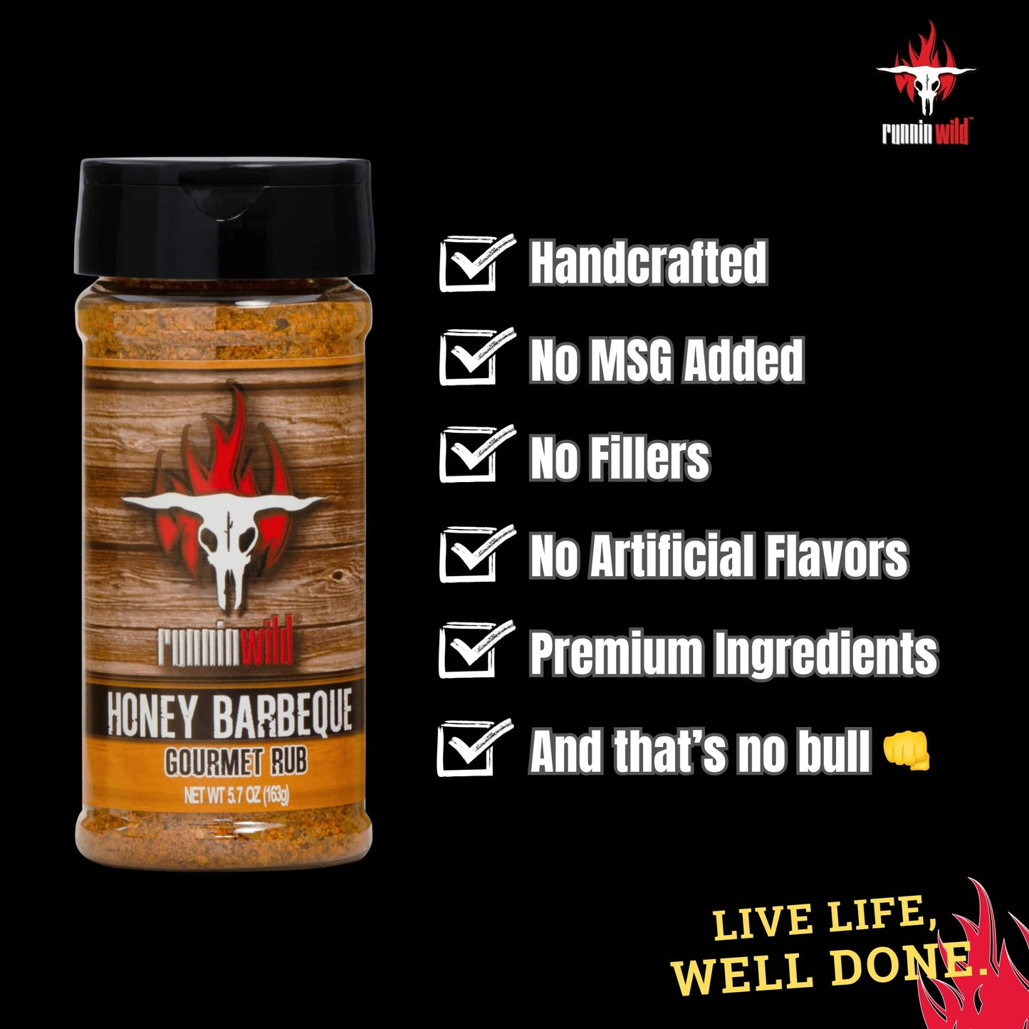 Runnin Wild Gourmet Honey BBQ Rub & Seasoning, 5.7 oz - Perfect for Pork, Chicken, Ribs & Salmon