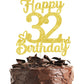 32 Birthday Cake Toppers - Gold Glitter, 32Nd Birthday Decorations For Men & Women
