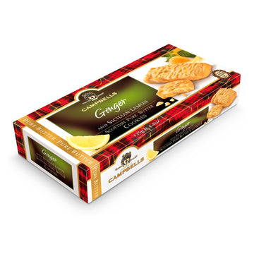 Campbells Shortbread Pure Butter Cookies with Stem Ginger & Sicilian Lemon, 4.41 Oz, Yellowish-Orange, Gourmet British Tea Biscuits