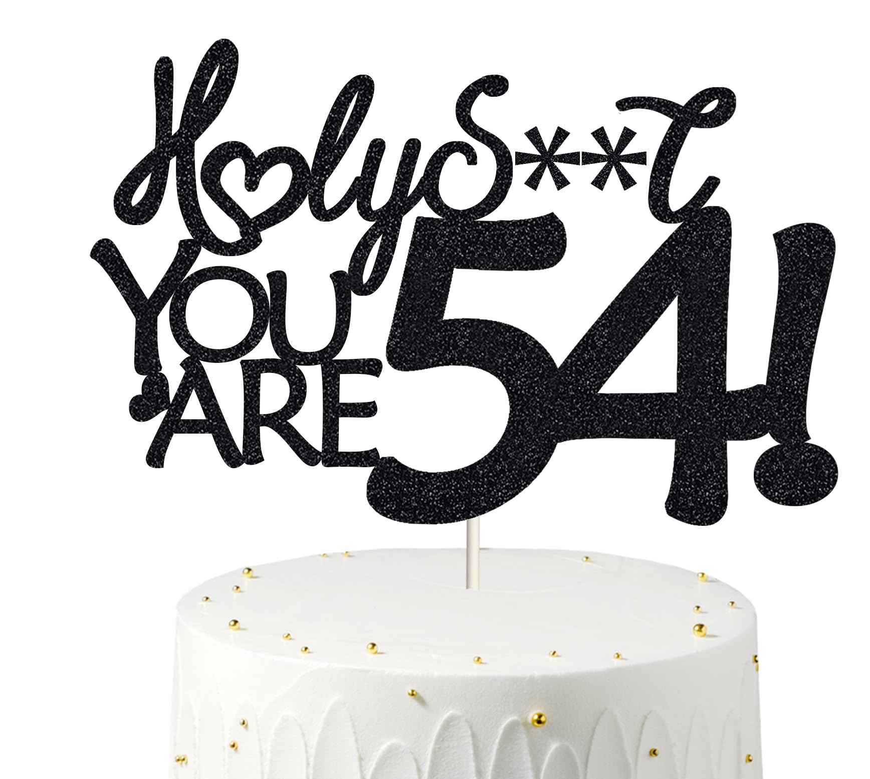 Veegood Happy 54th Birthday Cake Topper - Funny & Glitter Black, 54th Decorations