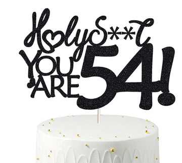 Veegood Happy 54th Birthday Cake Topper - Funny & Glitter Black, 54th Decorations