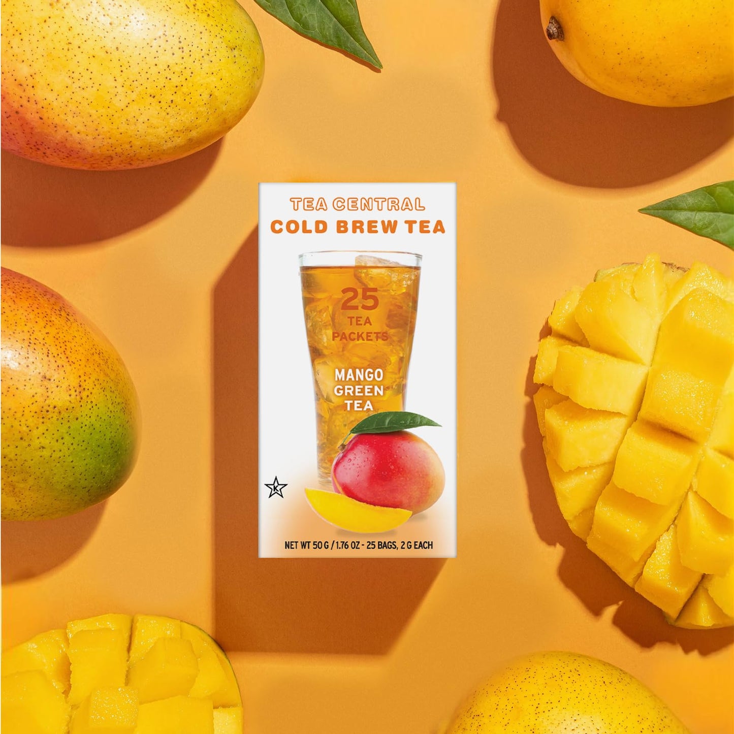 TEA CENTRAL Mango Green Tea - Organic Ceylon Iced Tea Bags, Naturally Refreshing Cold Brew, 25 Bags for Everyday Wellness