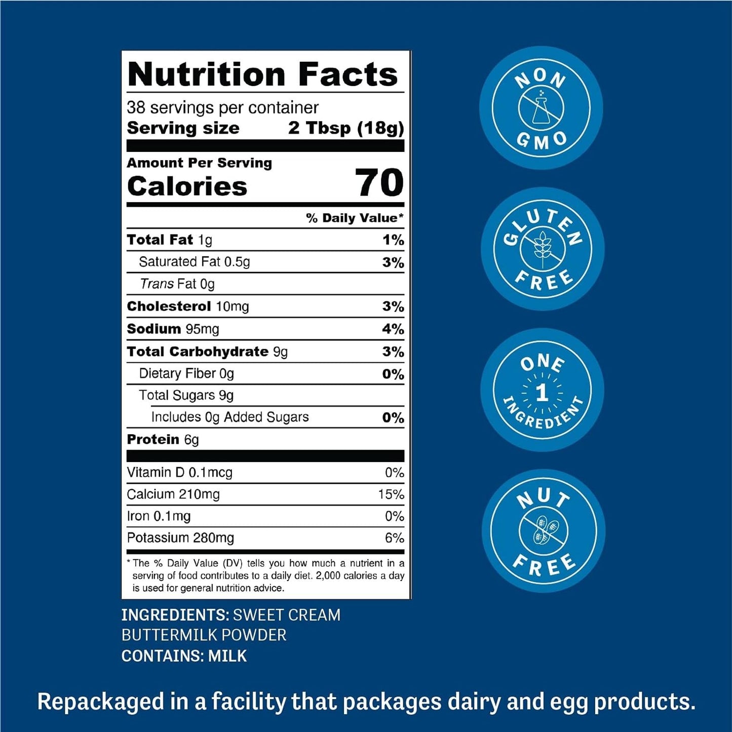 Judees Buttermilk Powder - 100% Non-GMO, Gluten-Free - 1.5 lb (24oz) - Ideal for Baking and Cooking