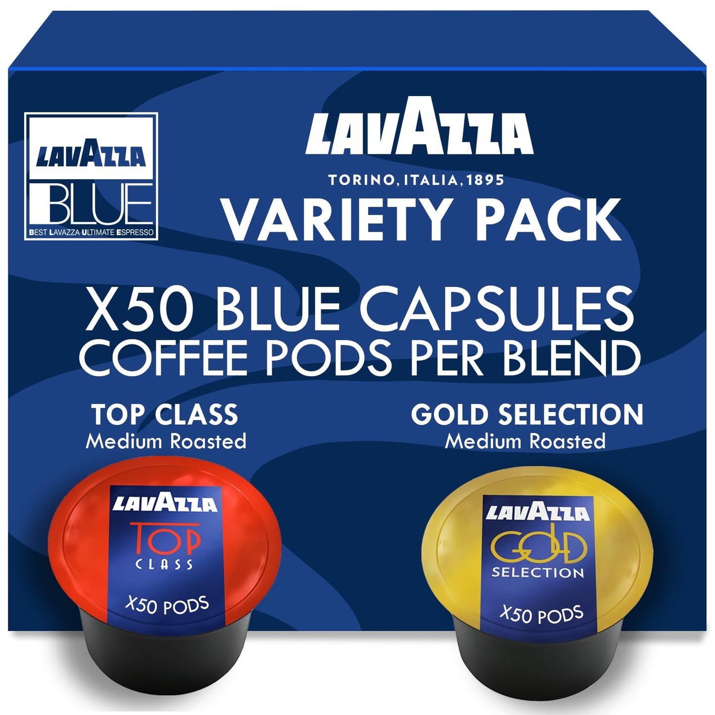 Lavazza Blue Coffee Pods Variety Pack - 100 Count (2 Packs of 50) - Medium Roast Espresso, Compatible with Lavazza LB Machines