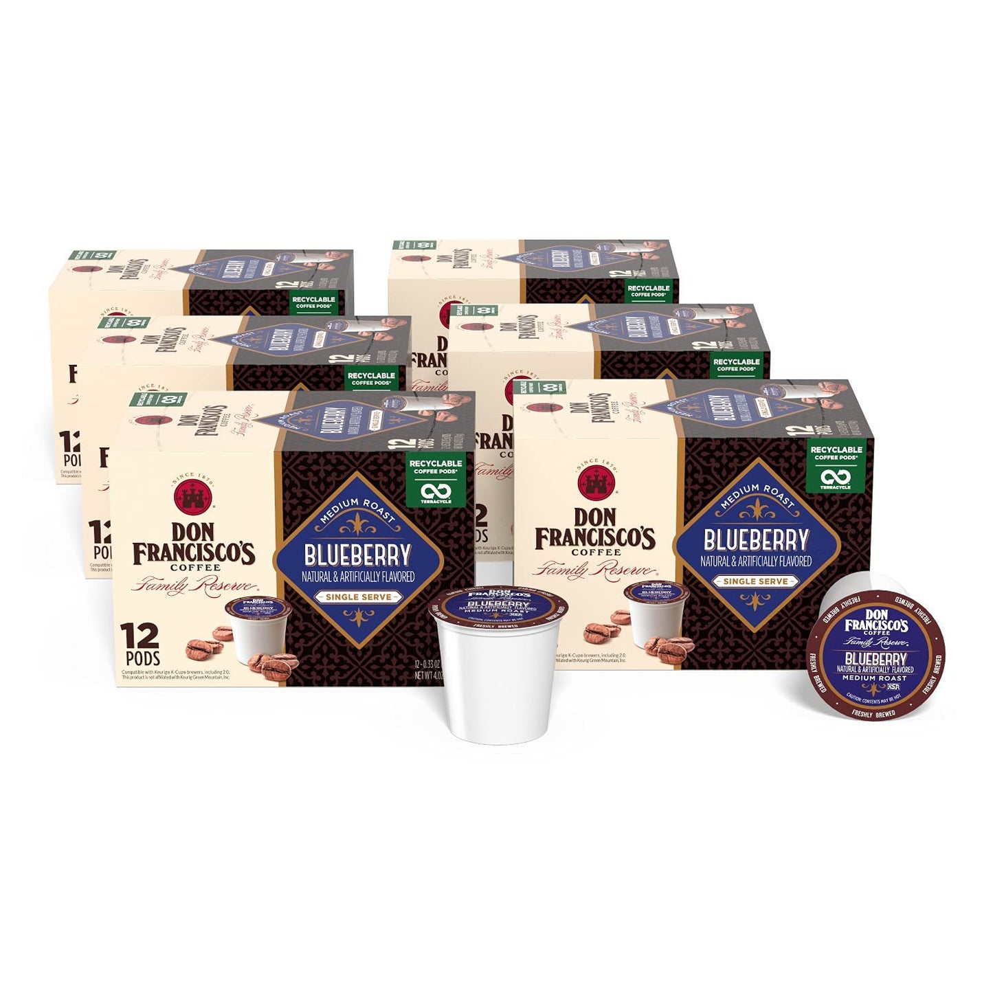 Don Francisco'S Blueberry Flavored Medium Roast Coffee Pods - 72 Count- Recyclable Single-Serve Coffee Pods, Compatible With You