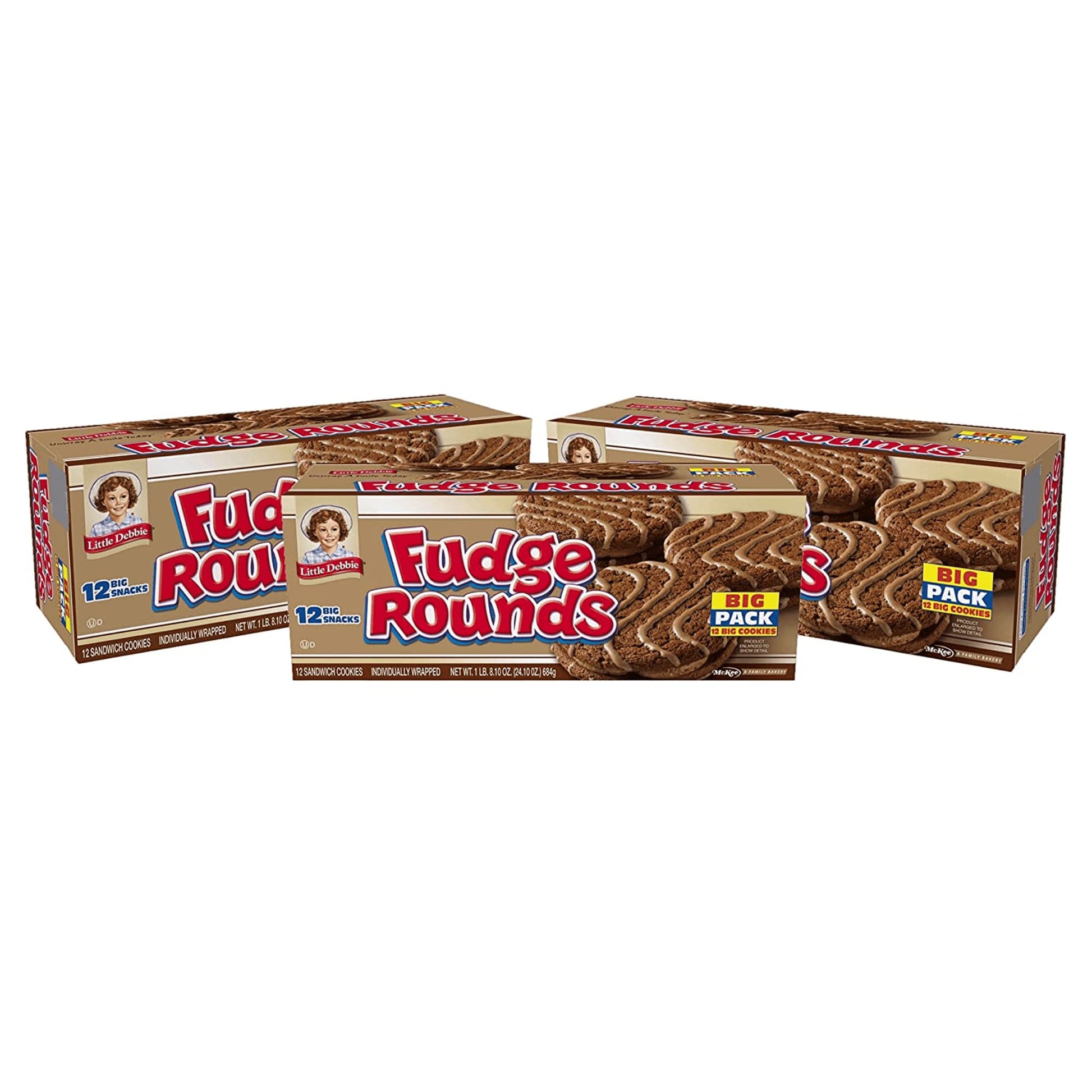 Little Debbie Individually Wrapped Fudge Rounds (12 Count) Big 24.10 Box - Pack Of 3