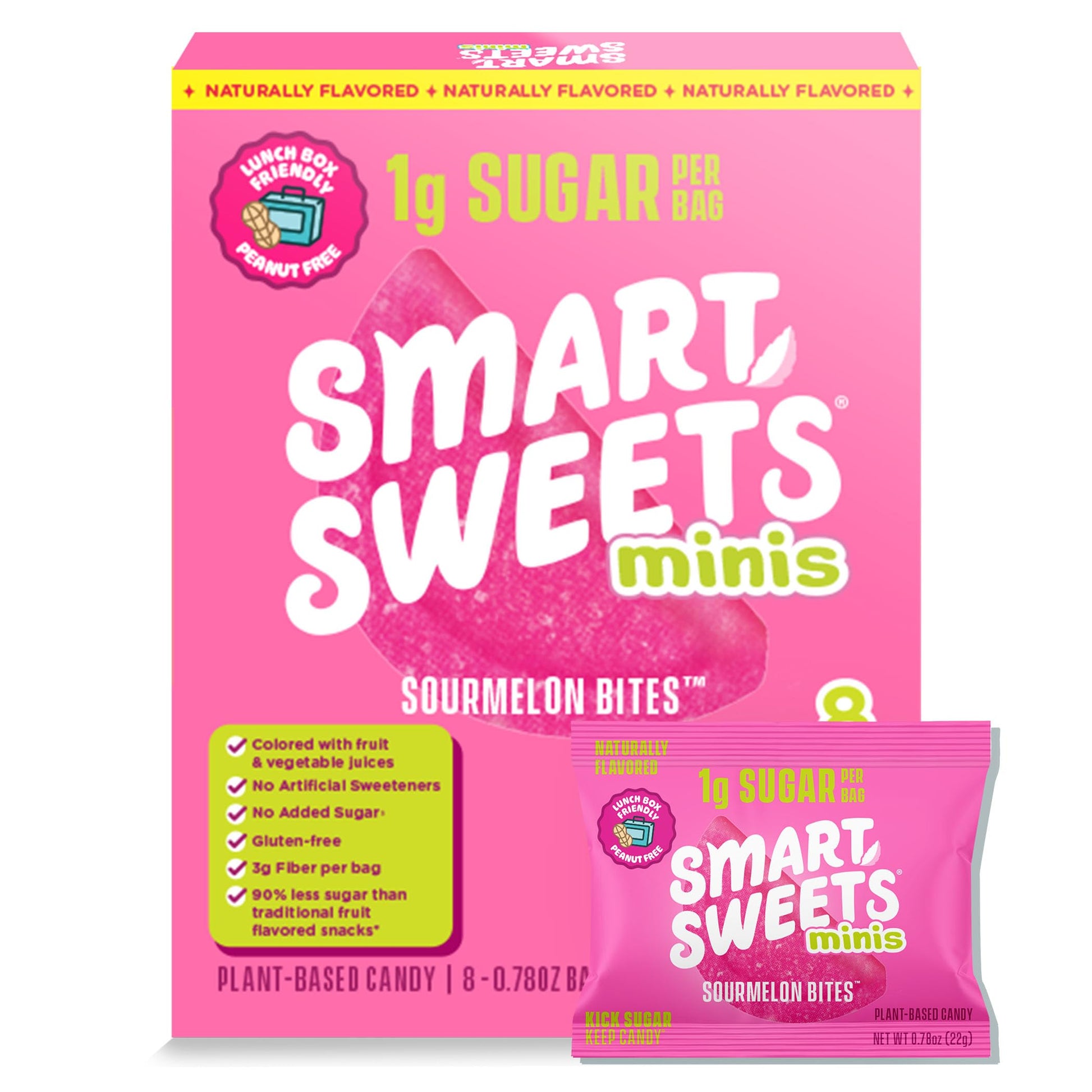 SmartSweets Sourmelon Bites Minis Snack Pack | 0.78 oz (Pack of 8) | Low Sugar and Calorie Sour Gummy Candy | Healthy Snacks for