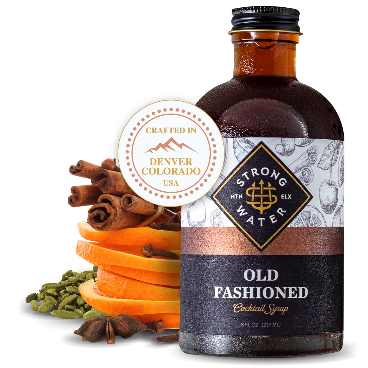 Strongwater Old Fashioned Mix - Handcrafted Cocktail Syrup with Bitters, Orange, Cherry - 8 Fl Oz (Pack of 1)