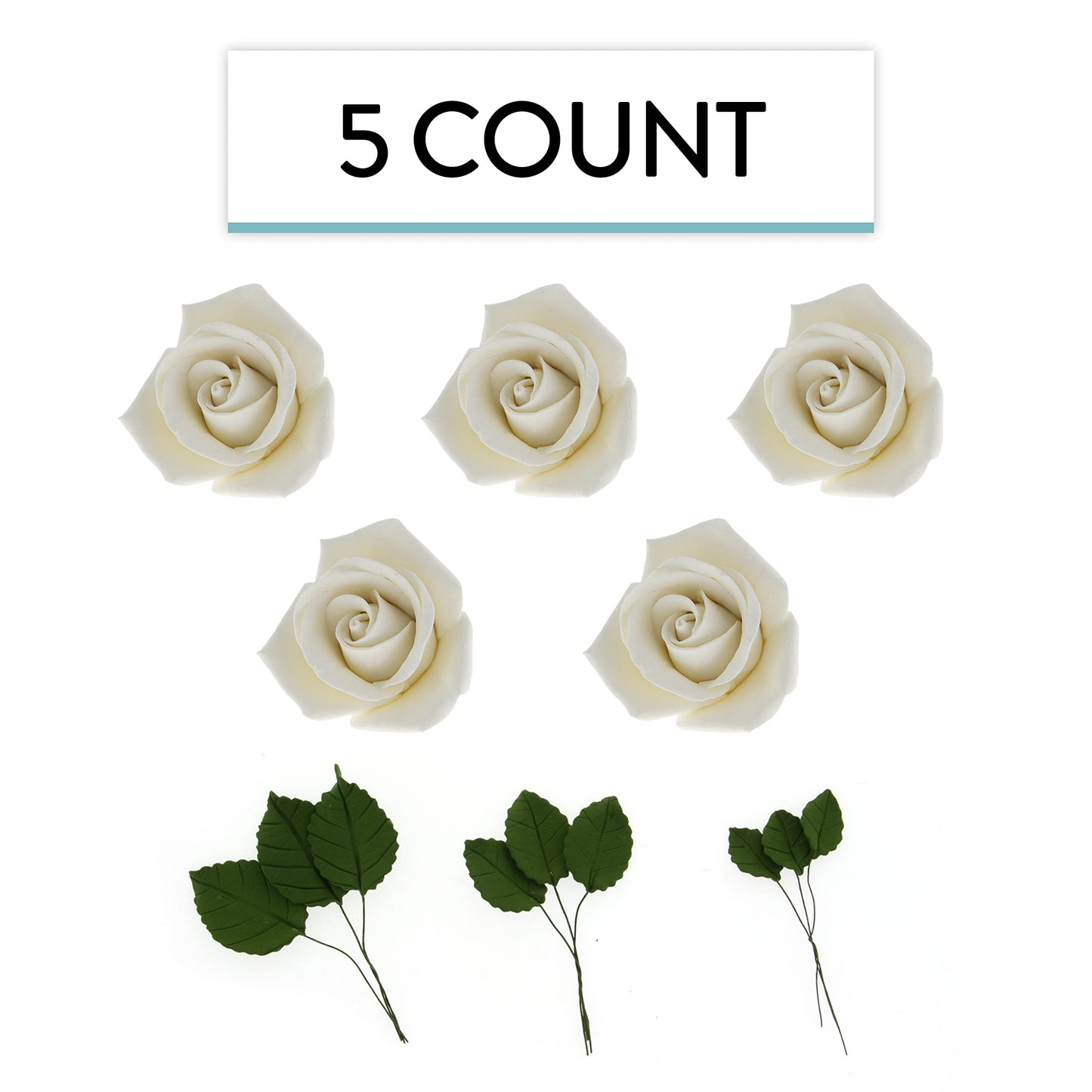 Global Sugar Art Peace Rose White Sugar Cake Flowers 5 Count With Leaves By Chef Alan Tetreault