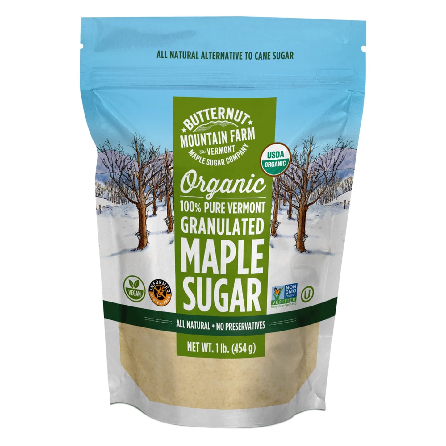 Butternut Mountain Farm Organic VT Maple Sugar, 100% Pure, 16 Ounce Reclosable Pouch